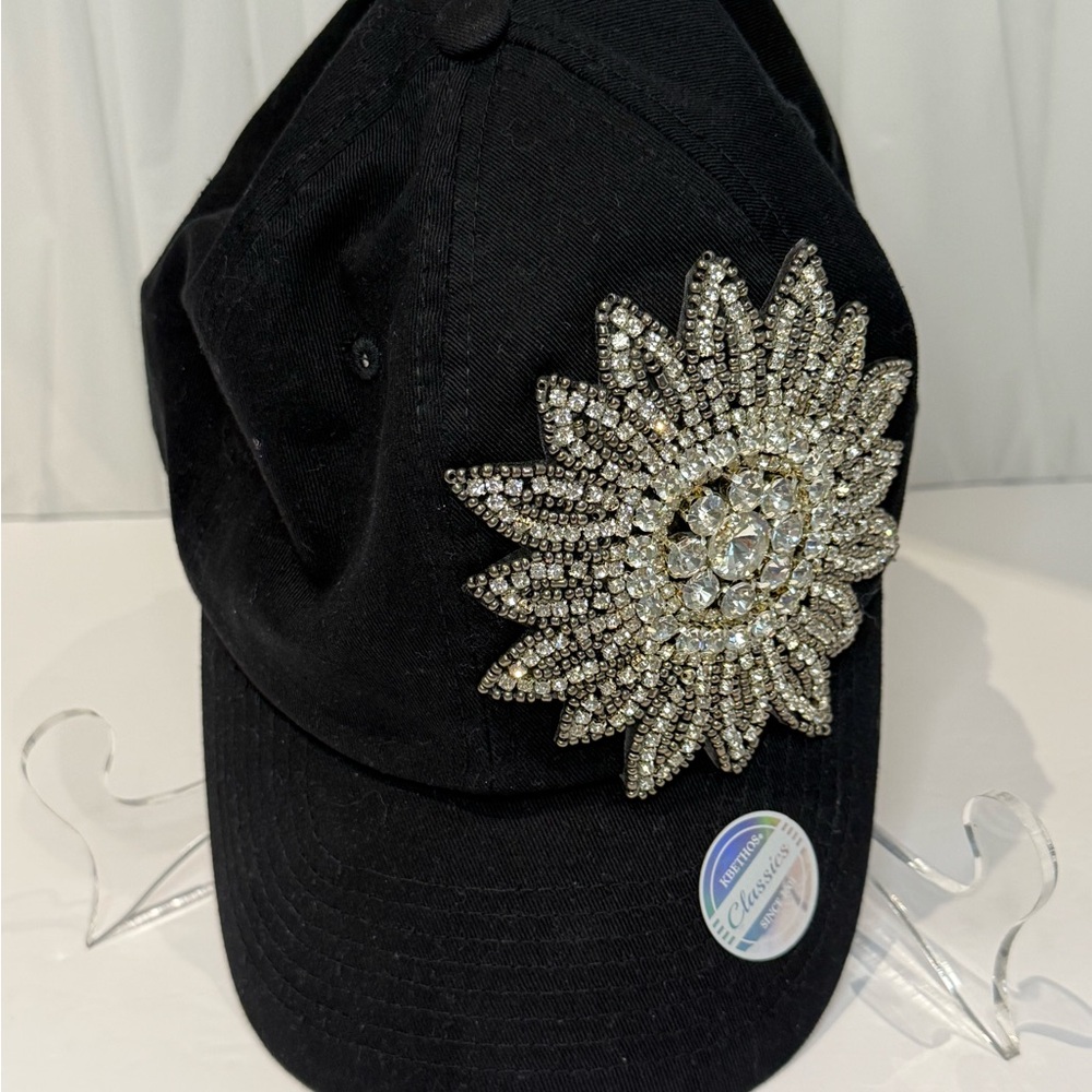 Black Cap with Rhinestone Appliqué!
